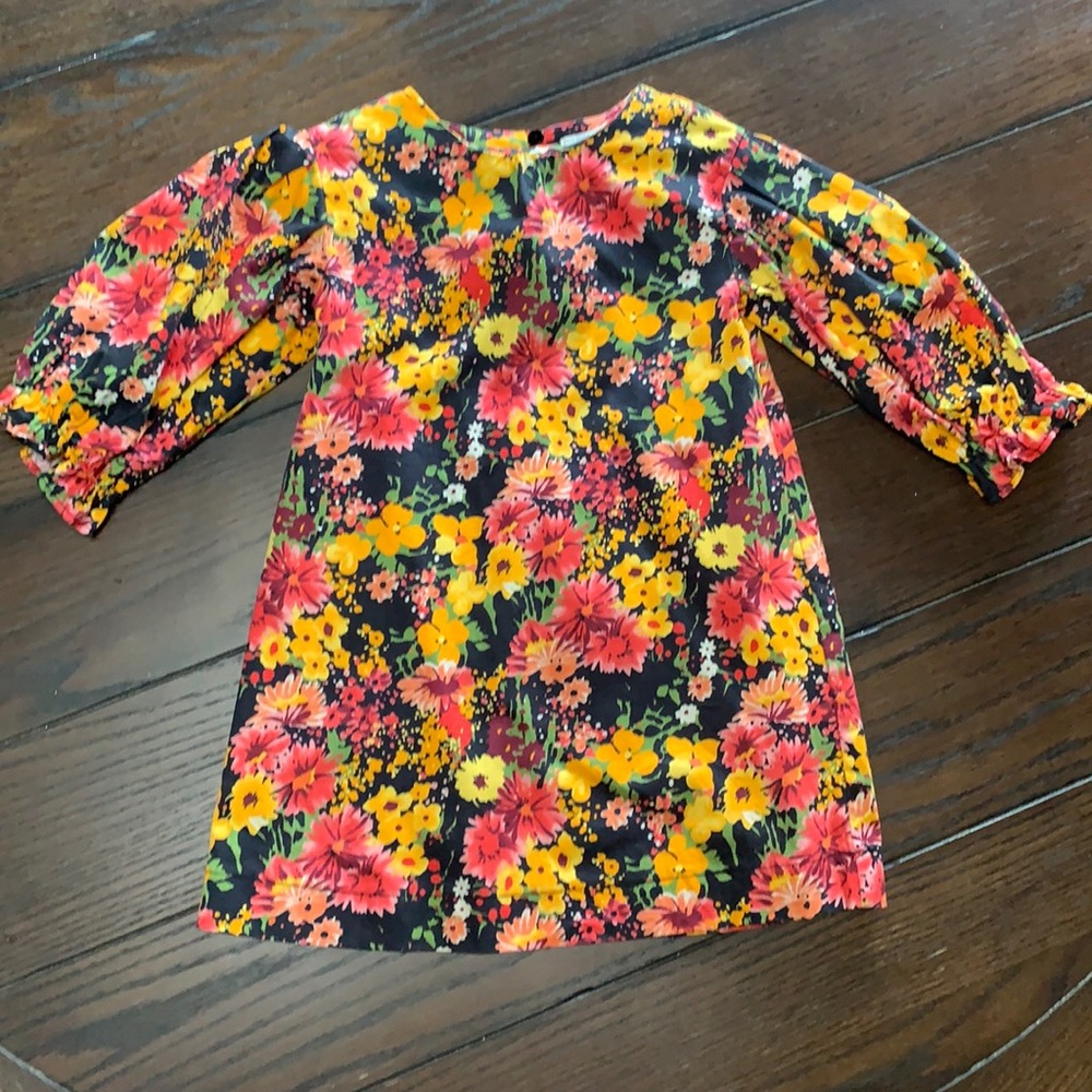 Zara Yellow Pink Black Floral Dress 7 M